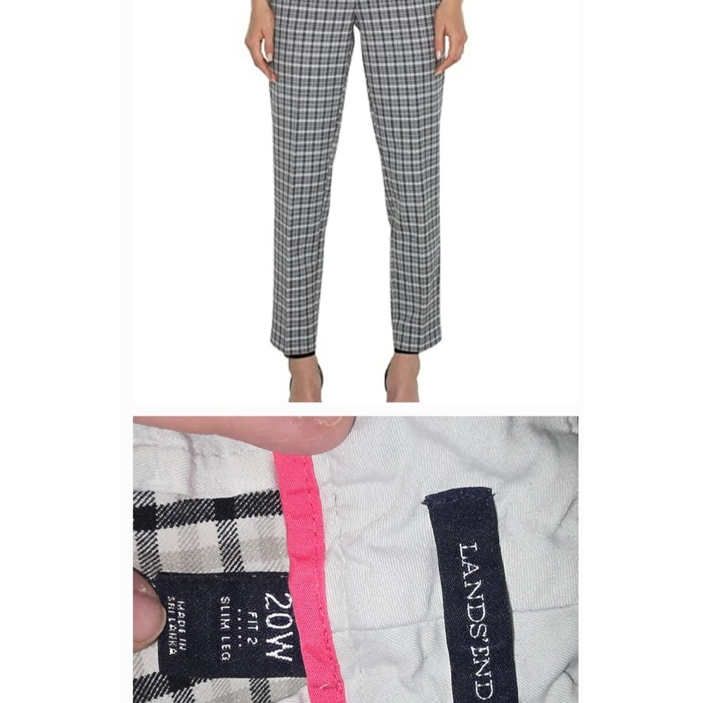 Vintage Lands' End  Slim‎ Fit Madras Plaid Pants Trousers Size 20 38x27 Modern